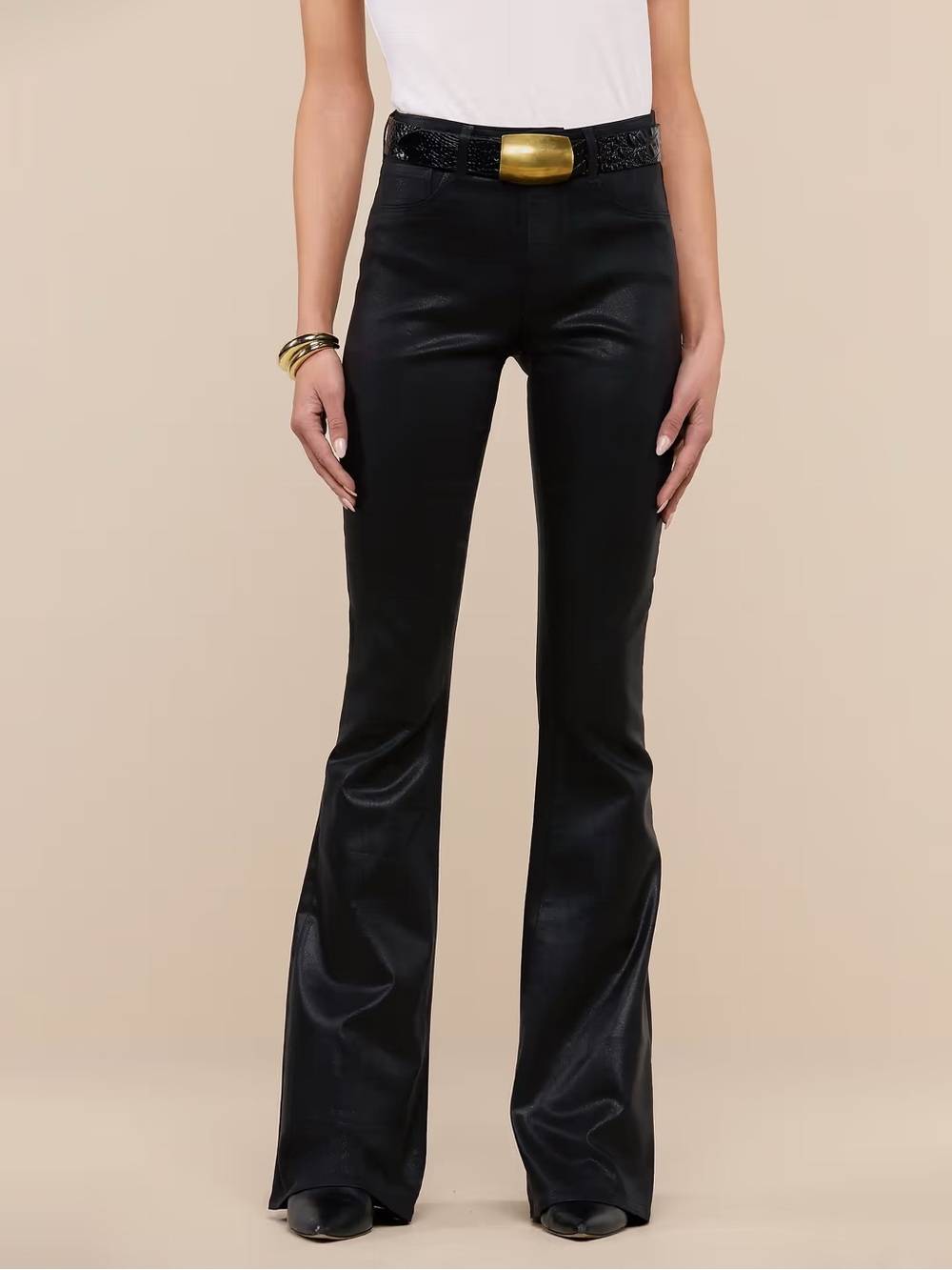 L'AGENCE Black Faux-Leather Flare Jeans